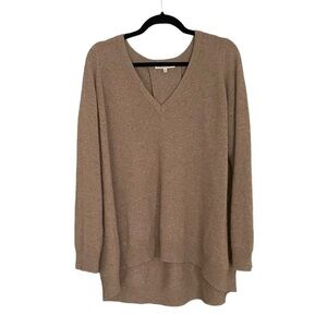 REBECCA MINKOFF Cashmere V-Neck High Low Sweater Brown S